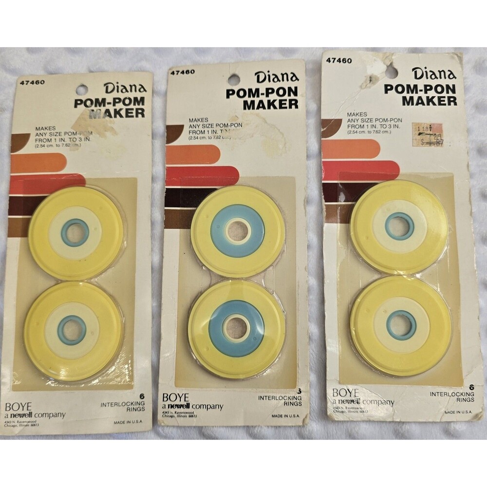 Vintage Pom Pon Maker New Diana Boye Lot Of 3 Pompom Set Any Size 1 To 3 Inches